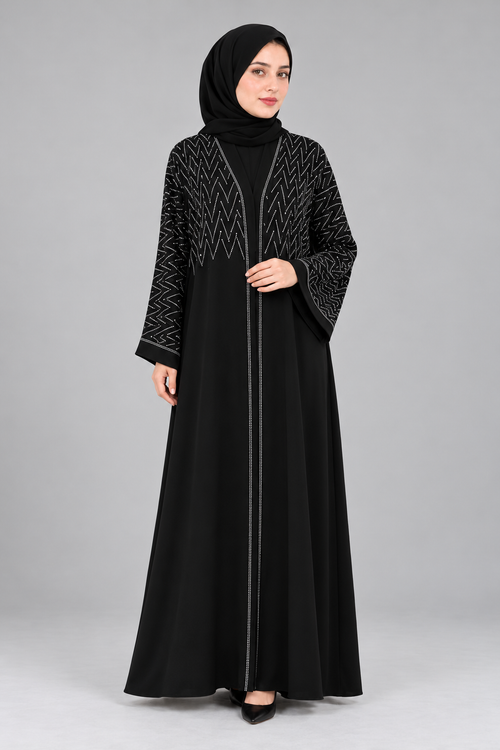 Black Chevron Stonework Abaya — Black