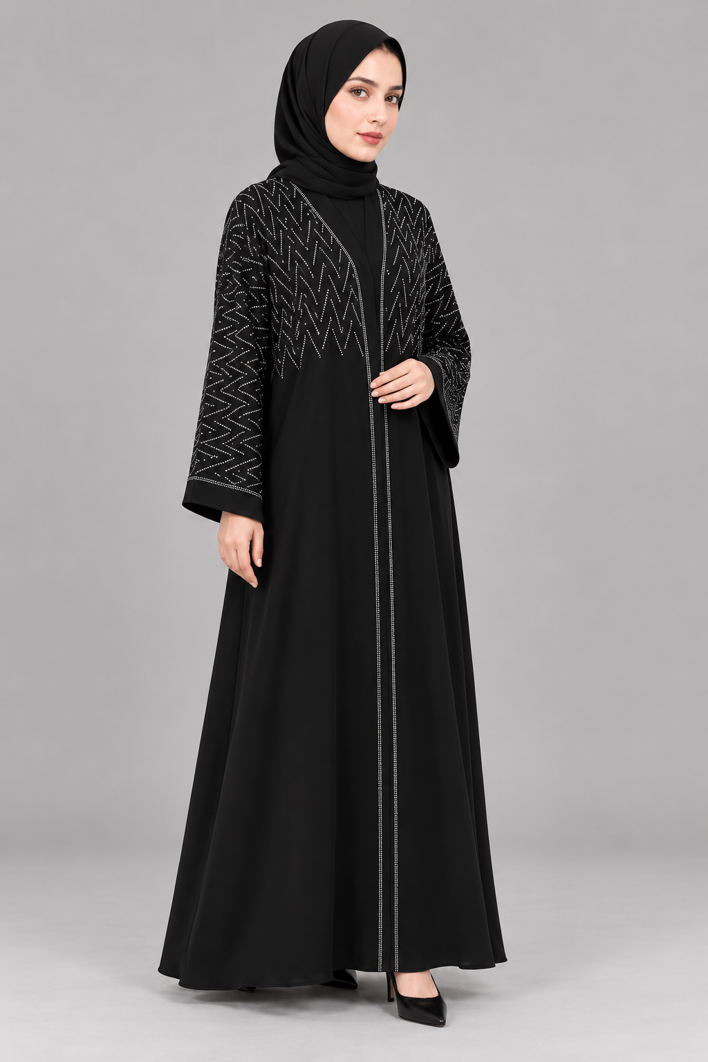 Black Chevron Stonework Abaya — Black