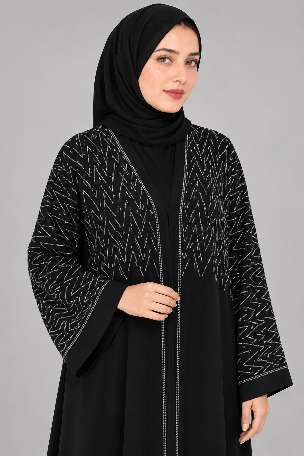 Black Chevron Stonework Abaya — Black