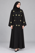 Black Emerald & Gold Handwork Abaya — Black