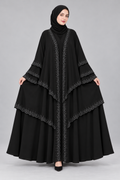 Tiered Embellished Abaya — Black