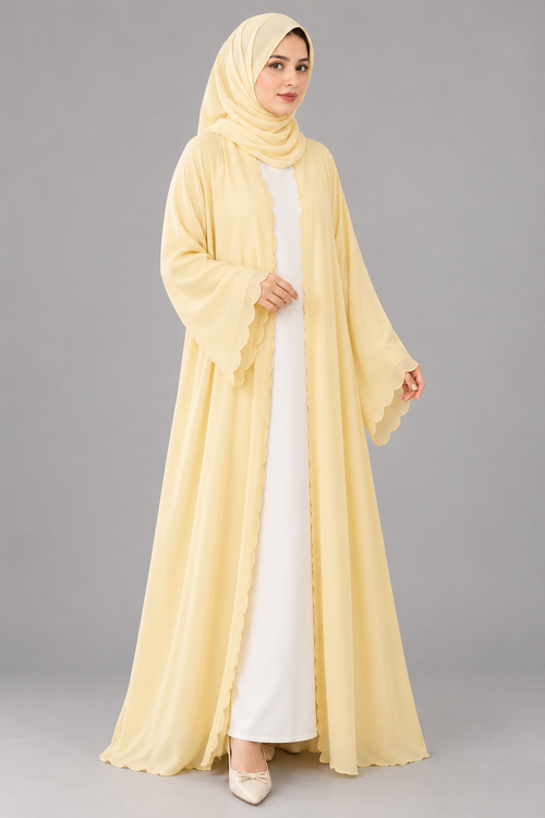 Butter Yellow Scallop Open Abaya — Yellow