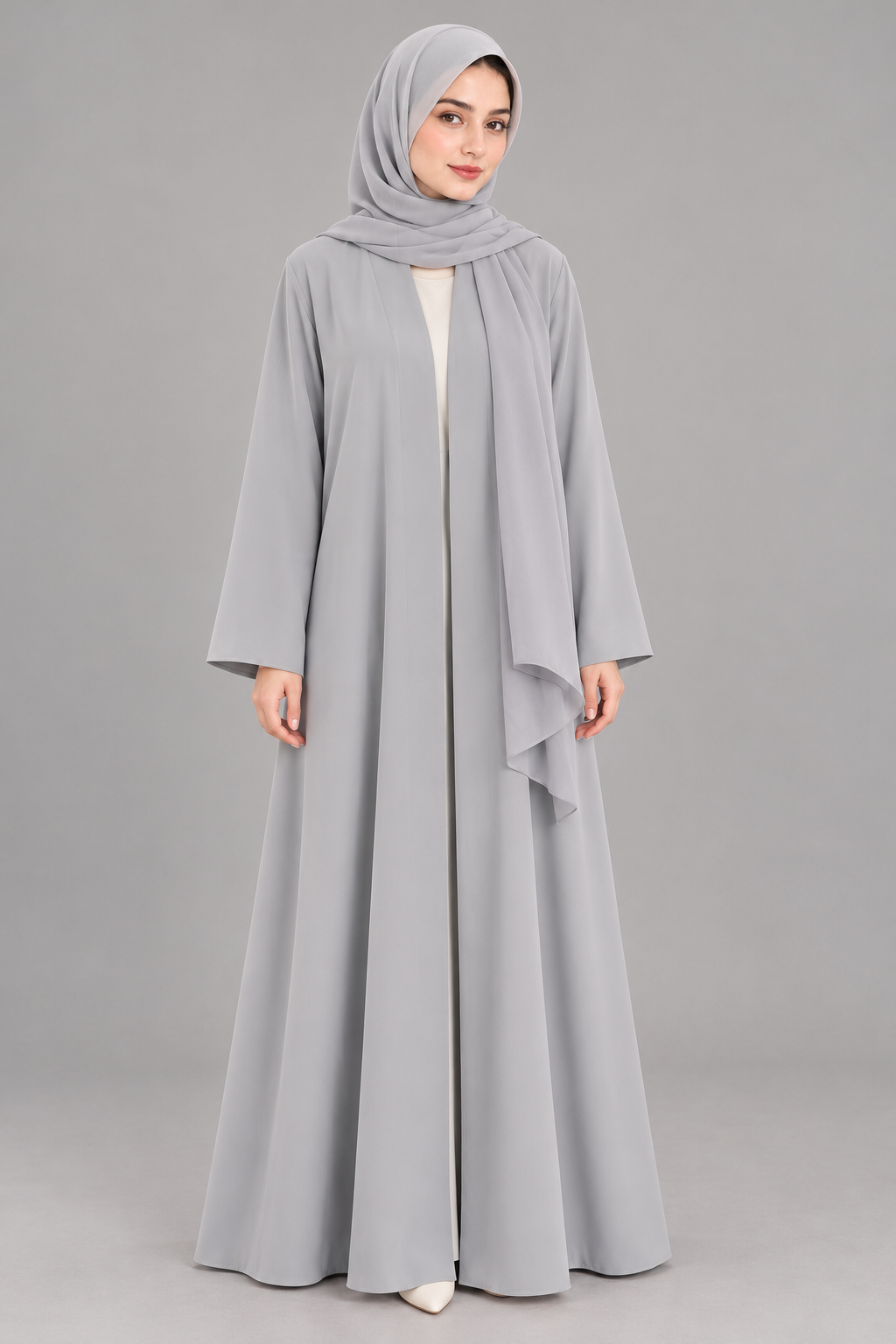 Soft Grey Plain Open Abaya — Grey