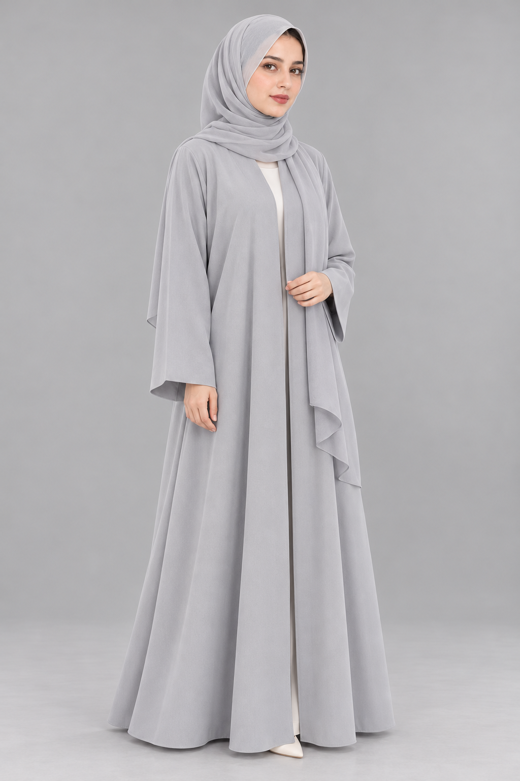 Soft Grey Plain Open Abaya — Grey