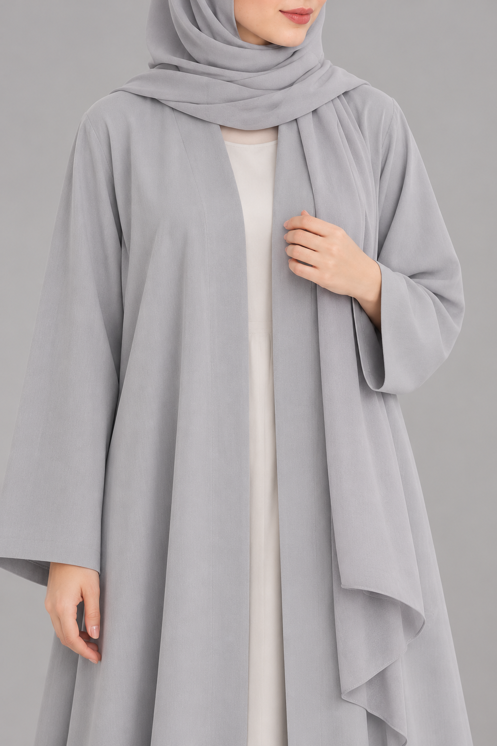 Soft Grey Plain Open Abaya — Grey
