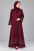Maroon Teardrop Stonework Abaya — Maroon