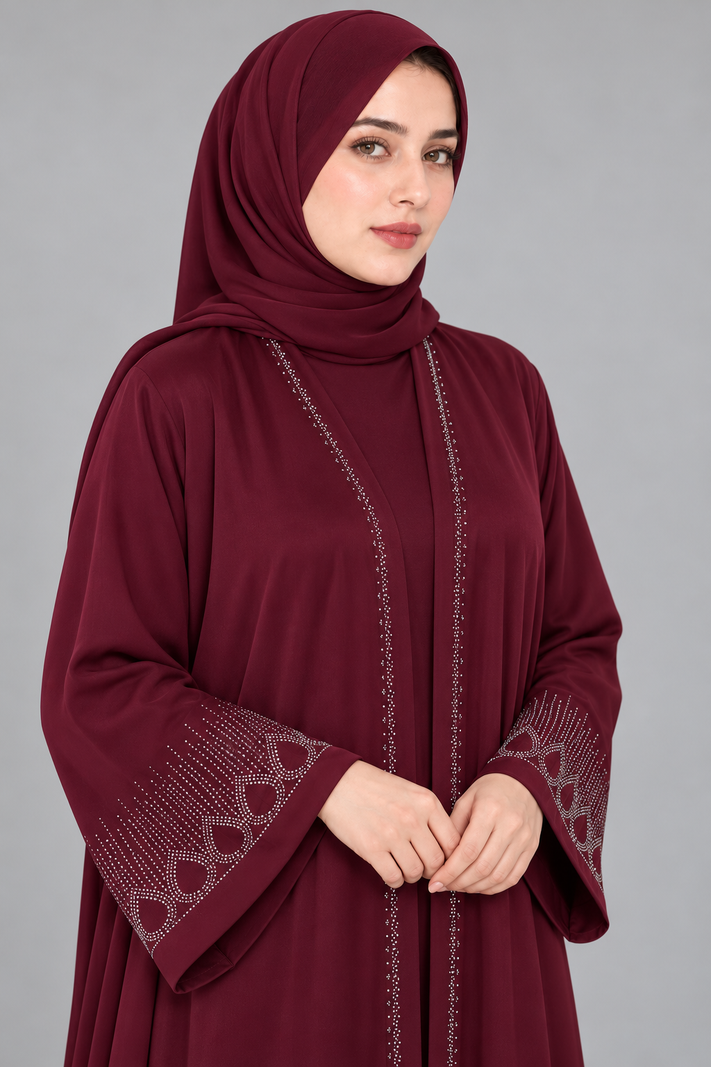 Maroon Teardrop Stonework Abaya — Maroon