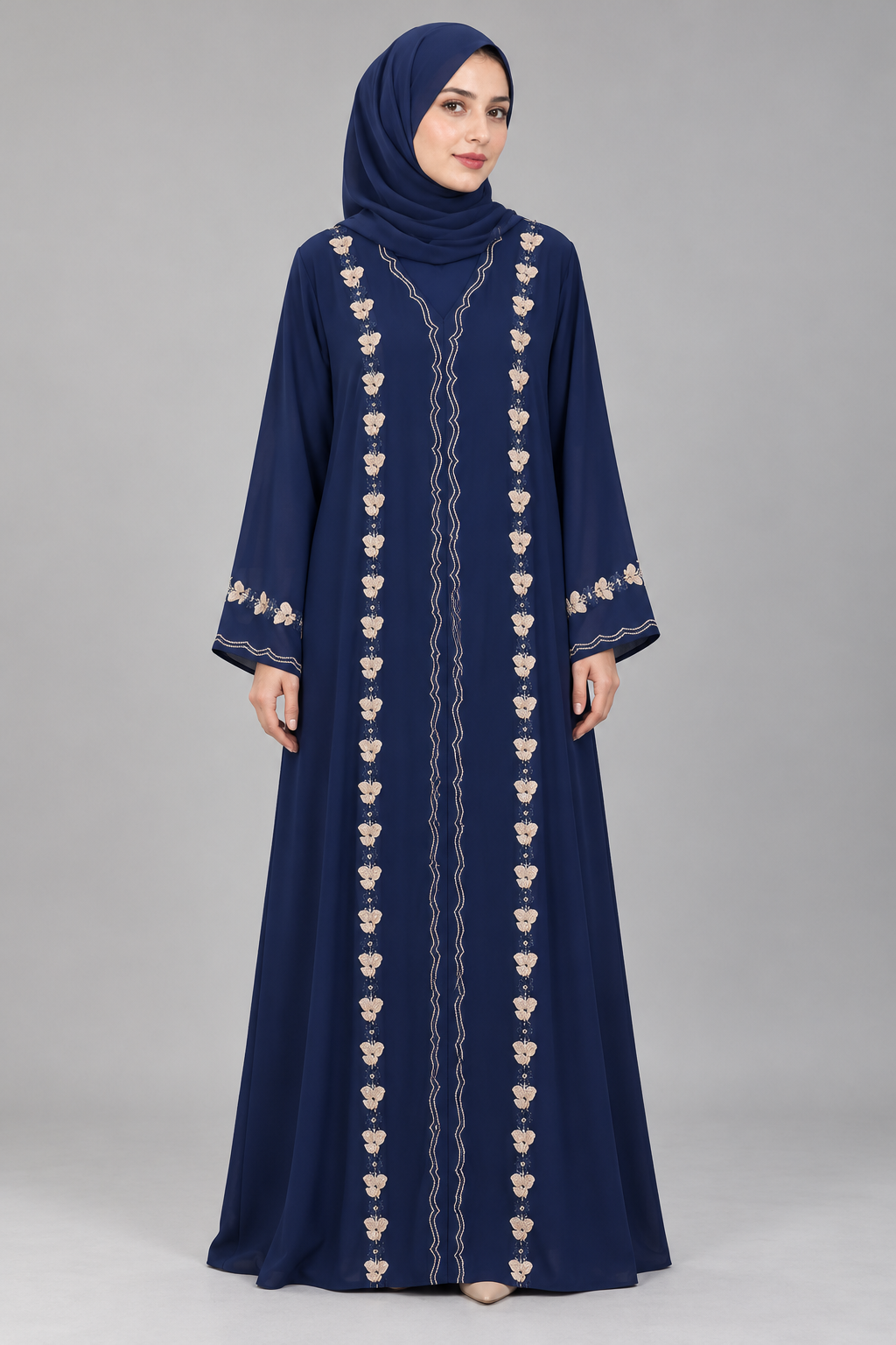 Navy Floral Embroidery Abaya — Navy