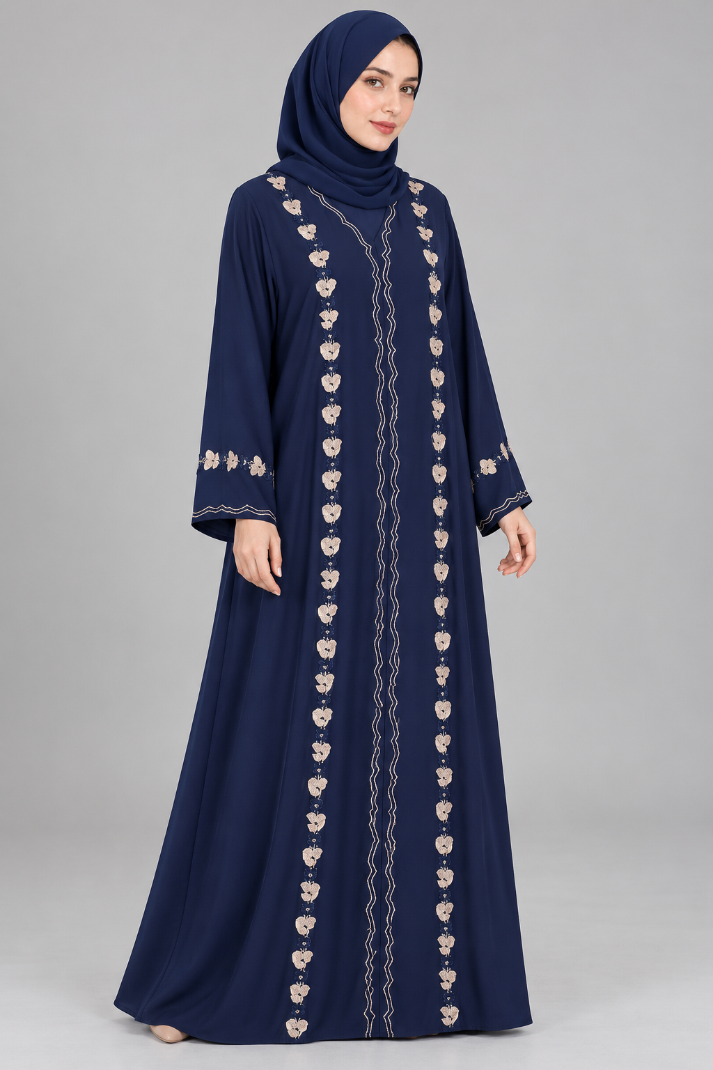Navy Floral Embroidery Abaya — Navy
