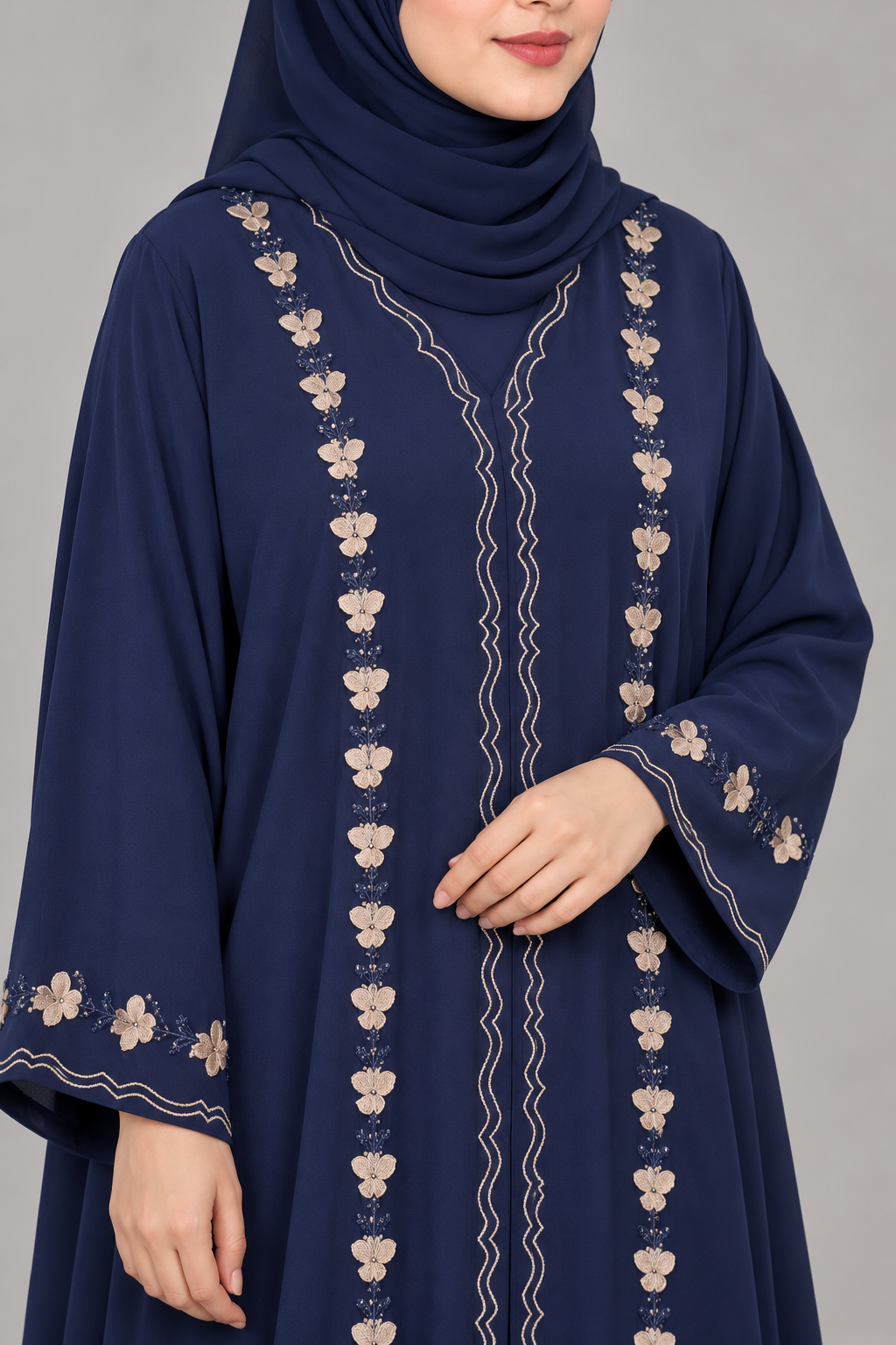 Navy Floral Embroidery Abaya — Navy