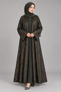 Olive Floral Print Lace Abaya — Olive & Black