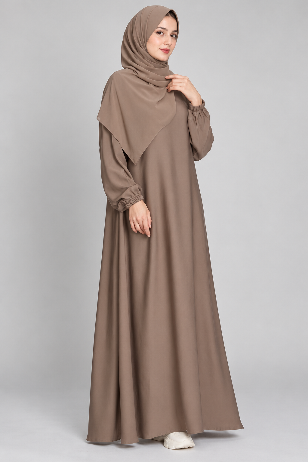 Taupe Plain Closed Abaya — Taupe